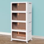 TidyTrove Wheeled four-tier folding storage bins – Beige - Image 2