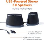 Amazon Basics Stereo 2.0 Computer Speakers for Desktop PC or Laptop, 3.5mm Aux input, USB-Powered, 1 Pair, Black – Speakers for PC or Laptop - Image 2