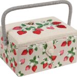 Hobby Gift Handled sewing basket – Embroidered Strawberries