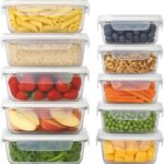 Harbour Housewares glass container-and-lid set, advertised 10 pack, 1040ml and 370ml – Clear/White – 1.04 litres