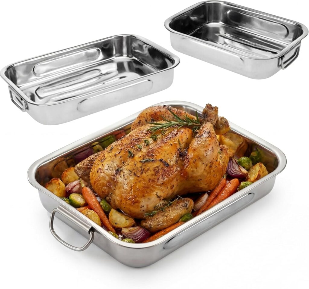 Deep stainless-steel handled roasting tins – Silver