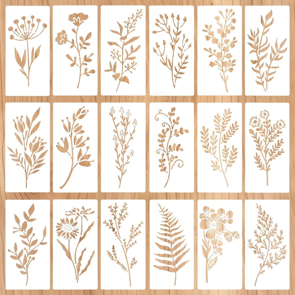 soitzhoc Stencils for Painting on Wooden Boards,Reusable Painting,Flower Stencils for Walls,for Crafts Reusable – 18-pack