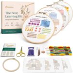Bradove Classic Embroidery Learning Kit | Hand Embroidery Kit for Beginners with Threads Needles Scissor Fabrics – em-basic-1 – 8 inches – Stitch Practice