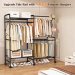Casavibe Wheeled freestanding clothes rail with top shelf – Black - Image 6