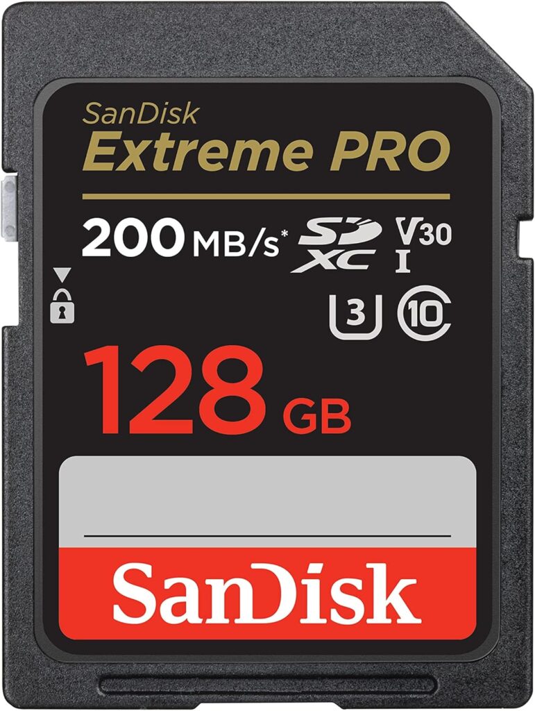 SanDisk 128GB Extreme PRO SDXC card, SD Card – Extreme PRO UHS-I – Black, Gold, Grey, Red, White