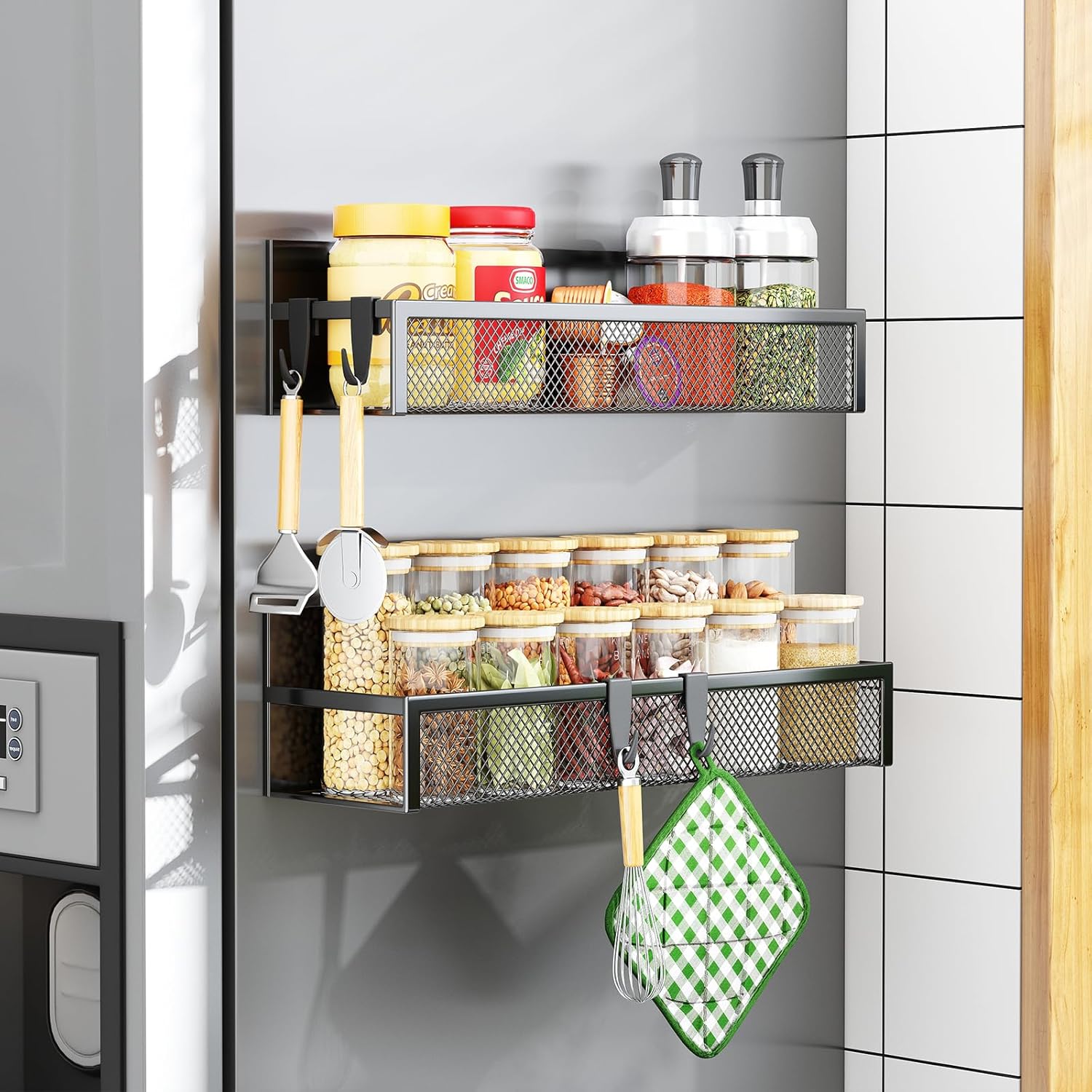 Aufworld Magnetic refrigerator-side storage shelf – Black – 2-pack Aufworld Magnetic refrigerator-side storage shelf – Black – 2-pack - Image 1