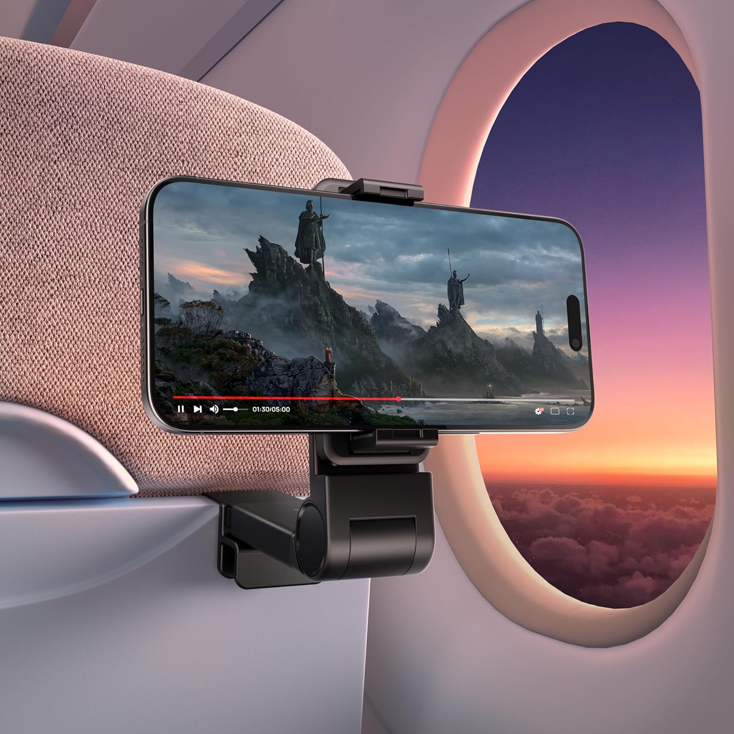 Aircraft tray-clamp phone holder – Black Aircraft tray-clamp phone holder – Black - Image 1