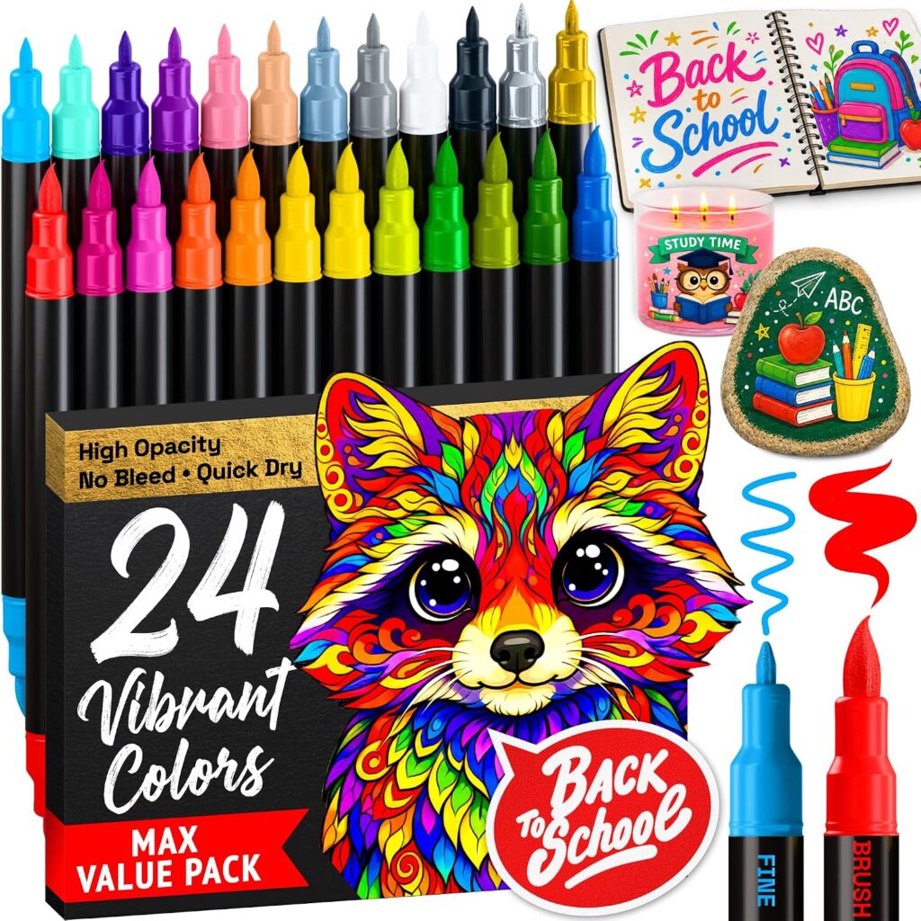 ARTISTRO Dual-tip acrylic paint pens – 24-pack