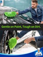 MR.SIGA Microfiber Car Wash Mitt, Chenille Wash Mitt for Car Washing – Green & Grey - Image 3